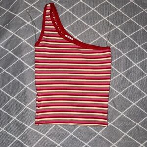 Cotton On Asymmetrical Red and White Fitted Tank Top